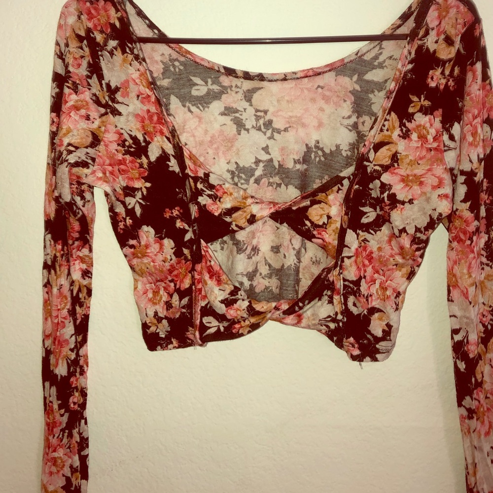 Fun flower crop top with unique open back